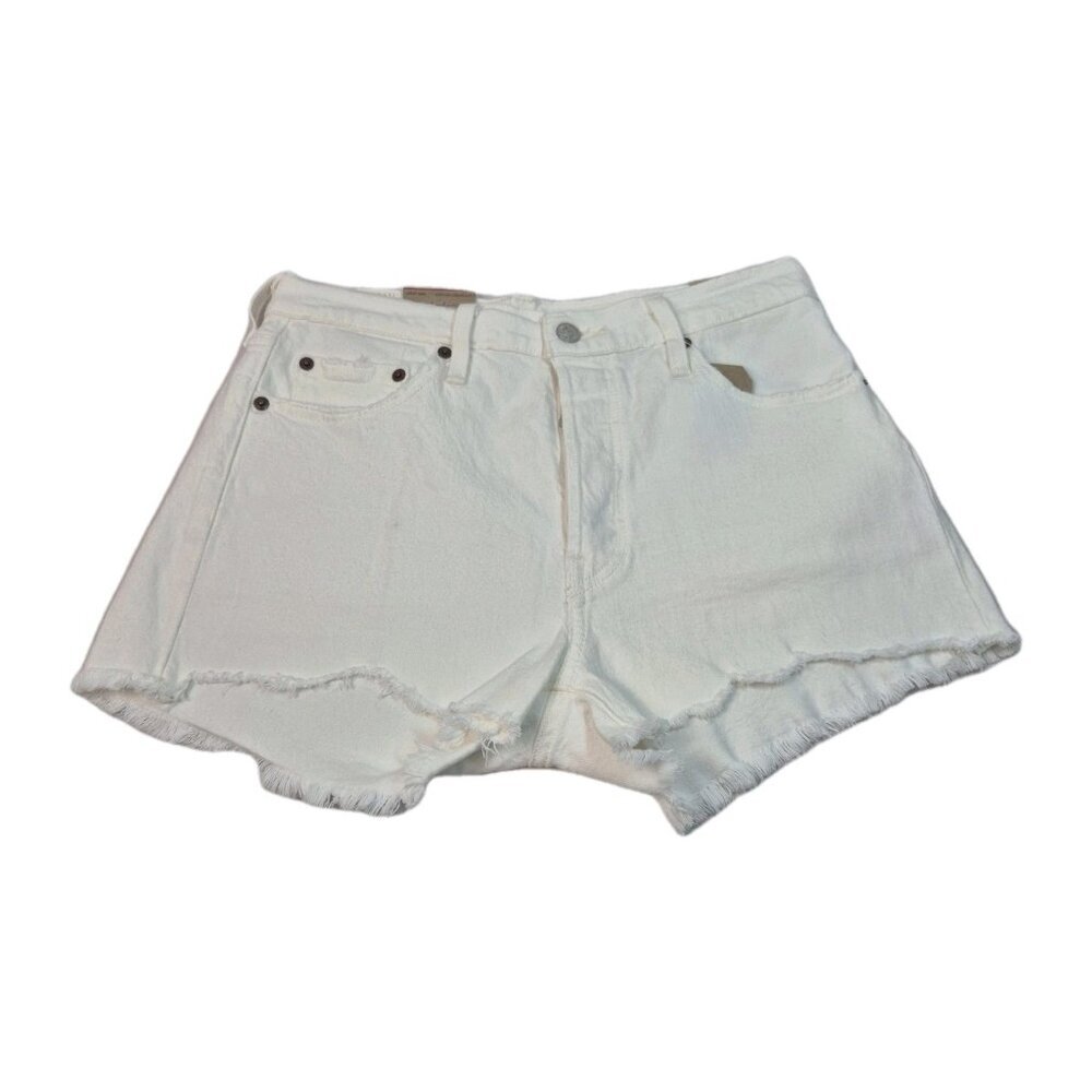 Levi's 501 Women Size 28 Button Fly High Rise Distressed White Jean Shorts (55)